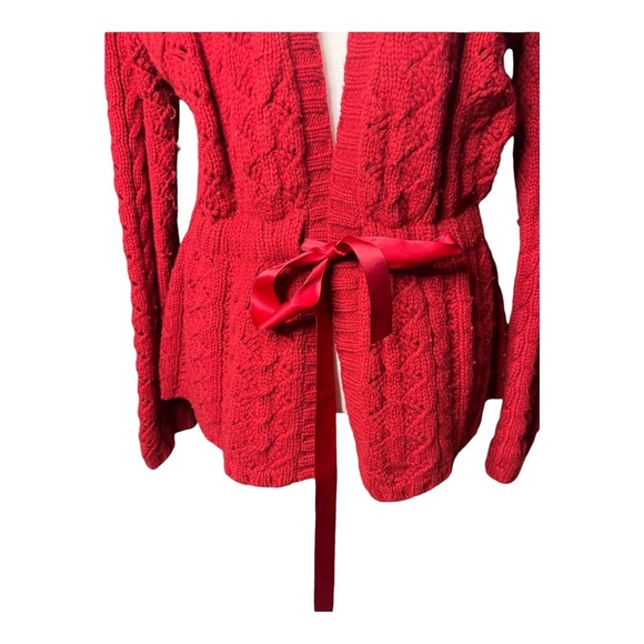 Lambs Wool Knit Red Long-Line Cardigan Large - Picture 3 of 4